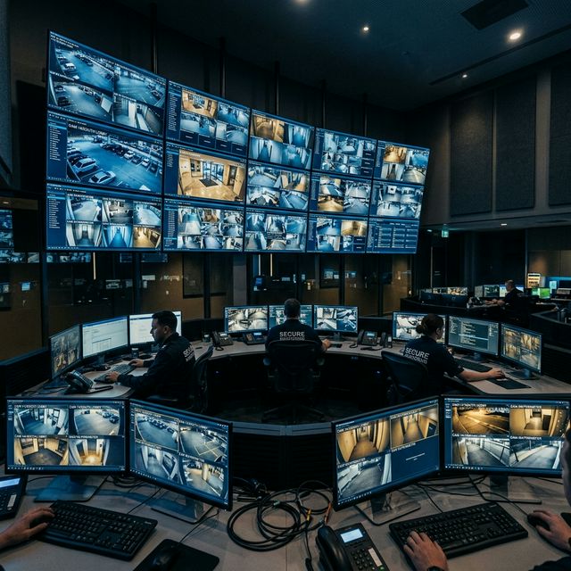 Titan Guard security monitoring operations center with CCTV screens